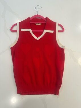 Fendi Red Heart Knit Vest with Cream Trim